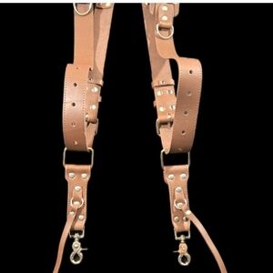 Leather Double Camera Strap Harness - Tan